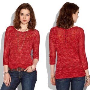 Lucky Brand Red Space-Dye Scoop Neck Pullover Sweater Size Medium